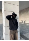 Samuray Ninja Çift Kapşonlu ZIP Fermuarlı Kanguru Çepli Tam Fermuarlı Hoodie Swetshirt - Siyah