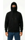 Samuray Ninja Çift Kapüşonlu ZIP Fermuarlı Kanguru Cepli Tam Fermuarlı Hoodie Sweatshirt - Siyah