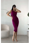 Sandy Drapeli Kumaş Midi Elbise Omuz Tek