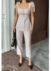 ŞANTUK KETEN YELEK GÖRÜNÜMLÜ  ASKILI BLUZ - PANTOLON TK - Lila