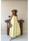 Sarı Askılı Müslin Elbise