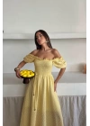 Sarı Gipeli Brode Elbise