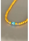 Sarı Renk Tahta Boncuklu Kadın Kolye