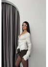 SATEN ANVELOP BLUZ MANŞET KOL - Beyaz