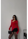 SATEN ANVELOP BLUZ MANŞET KOL - Kırmızı