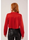Saten Crop Model Kırmızı Gömlek