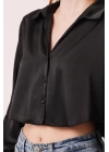 Saten Crop Model Siyah Gömlek
