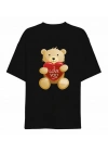 Sevgililer Günü İçin Özel Tasarım I Love You Ayı Baskılı T-shirt - Siyah