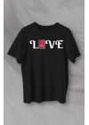Sevgililer Günü İçin Özel Tasarım Love Baskılı T-shirt - Siyah