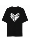 Sevgililer Günü İçin Özel Tasarım Love Kalp Baskılı T-shirt - Siyah