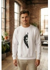 Sevgililer Günü Özel Bisiklet Yaka Aslan Baskılı Oversize Sweatshirt - Beyaz