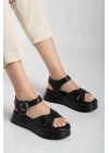 Sibna Siyah Cilt Kemerli Sandalet