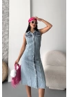 Sıfır kol kar yıkama tunik ceket mavi d2520