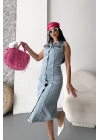 Sıfır kol kar yıkama tunik ceket mavi d2520