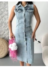 Sıfır kol kar yıkama tunik ceket mavi d2520