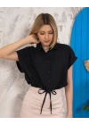 Sıfır kollu bağlamalı crop gömlek siyah s255359
