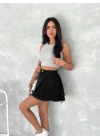 Şık Pileli Yazlık Mini Etekli Kot- Siyah