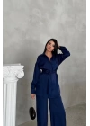 SİMLİ KUMAŞ SALAŞ PANTOLON - GÖMLEK TAKIM - Lacivert
