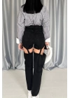 Siyah Askılı İki Parça Jeans Pantolon