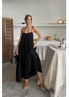 Siyah Askılı Müslin Elbise