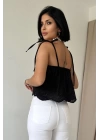 Siyah Bağcıklı Brode Bluz