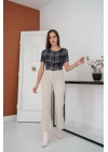 Siyah Çizgili Ve Düğmeli Bluz