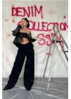 Siyah Geniş Paça Jeans Pantolon