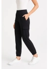 Siyah Jogger Eşofman Altı Rahat Kalıp, Kargo Cepli,  Lastikli Paça, Günlük Spor Pantolon - Siyah