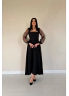 Siyah Kolları Organze Kuplu Elbise