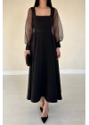 Siyah Kolları Organze Kuplu Elbise