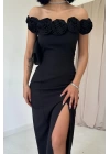 Siyah Madonna Yaka Güllü Elbise