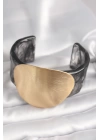 Siyah Mermer Desen Akrilik Plastik Gold Daire Plaka Model Vintage Kadın Bilezik