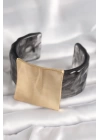Siyah Mermer Desen Akrilik Plastik Gold Kare Plaka Model Vintage Kadın Bilezik