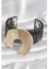 Siyah Mermer Desen Akrilik Plastik Gold Nal Model Plaka Vintage Kadın Bilezik