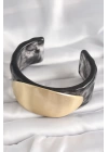 Siyah Mermer Desen Akrilik Plastik Gold Oval Plaka Model Vintage Kadın Bilezik