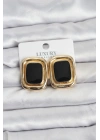 Siyah Mineli Kare Gold Renk Vintage Kadın Küpe