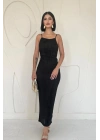 Siyah Piliseli Halter Boyun Elbise
