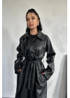 Siyah Reglan Kol Trençkot