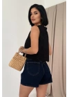 Siyah Sıfır Kol Brode Bluz