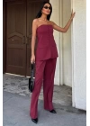 Straplez Büstiyer Ve Palazzo Pantolon Çizgili Takım 10005