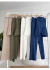 Straplez Büstiyerli Plazzo Pantolonlu Çizgili Takım 10151