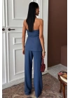 Straplez Büstiyerli Plazzo Pantolonlu Çizgili Takım 10151