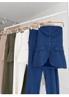 Straplez Büstiyerli Plazzo Pantolonlu Çizgili Takım 10151