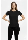 T-Shirt Bisiklet Yaka Slim Fit Likralı Tişört Günlük Basic Body - Siyah