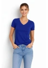 T-Shirt V Yaka Slim Fit Likralı Tişört Günlük Basic Body - İndigo