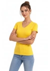 T-Shirt V Yaka Slim Fit Likralı Tişört Günlük Basic Body - Sarı