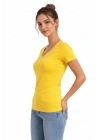 T-Shirt V Yaka Slim Fit Likralı Tişört Günlük Basic Body - Sarı