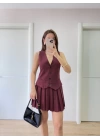 Takım Görünümlu Yelekli Mini Elbise- Bordo