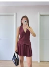 Takım Görünümlu Yelekli Mini Elbise- Bordo