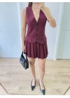 Takım Görünümlu Yelekli Mini Elbise- Bordo